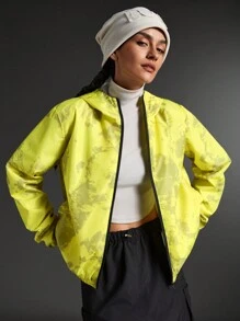 SHEIN Sports 休闲撞色印花连帽运动夹克 - 芥末黃 - 查看 10