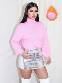 Zolique Suéter de cuello alto de manga larga tejido en rosa para mujer, cálido y holgado, ideal para reuniones con amigos, estilos de otoño e invierno, para todas las estaciones, otoño - Rosa - Ver 1