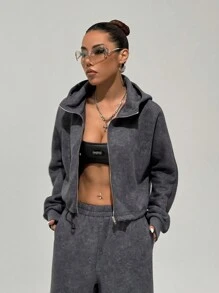 StreetHx 2 pièces/Set Style de rue pour femmes Sweat-shirt à capuche en molleton court + Pantalon de survêtement taille haute jambe large