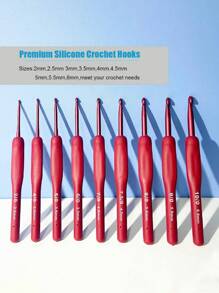 9Pcs/Set Red Sweater Crochet Set, Silicone Handle Stainless Steel Crochet Set DIY Sweater Knitting Needles, Autumn And Winter Decoration, Clothing Mending Tools Christmas For Holiday Gift Giving,Decorations