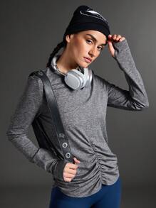 SHEIN Sports Damska sportowa koszulka z okrągłym dekoltem i plisami, swobodna, jesień