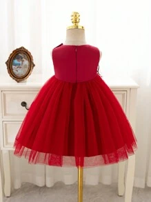 Glamorique Kids Elegant Dark Red Wedding Flower Girl Birthday Gown For Girls,Summer Embroidered Lace High-End GownLarge Swing Dress For Party And Family Gathering - Green - View 2