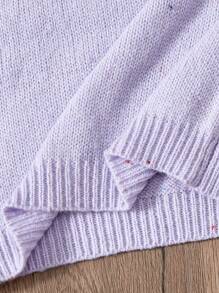 SHEIN 2 件装少女女孩高领波尔卡圆点图案毛衣套装，包括白色上衣和黑白直筒裤，针织装适合秋冬季日常和外出 - 淡紫色 - 查看 4