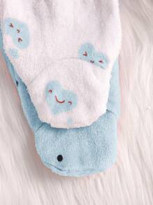 Loomiva 2 件装女婴心形和波尔卡圆点印花长袖全拉链保暖羊毛连体衣 适合秋冬季 - 藍白色 - 查看 5