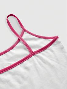 Strawberry Shortcake | ROMWE Regata Feminina Casual e Fofa, Estampa de Desenho Animado com Viés Contrastante, Adequada para o Verão