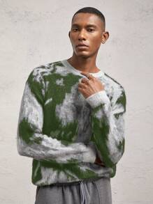 AKNOTIC Business Casual Men's Loose Drop Shoulder Crew Neck Long Sleeve Knit Sweater, For Fall Winter - Multicolor - View 1