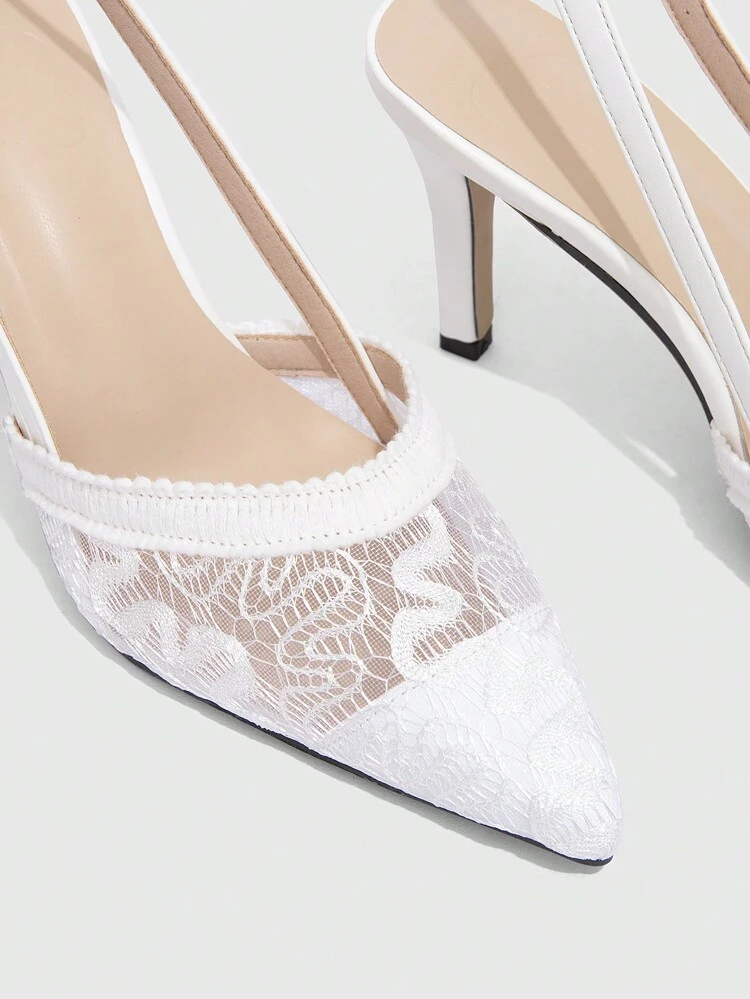 CUCCOO HITCHD Women's Lace Edge Pointed Toe Stiletto High Heel Romantic Elegant Dress Shoes, White Lace Mesh Breathable Fabric For Wedding, Bridal Party, Bridesmaid For Christmas And New Year Holiday Vibe Fall And Winter
