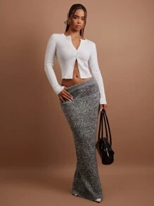 COSMINA Women's Solid Color Ribbed Textured Bodycon Casual Sweater Skirt - Grey - View 5