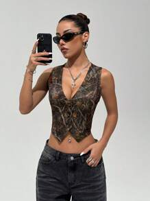 Flirla 女式树叶豹纹薄西装外套，秋季，街头风格