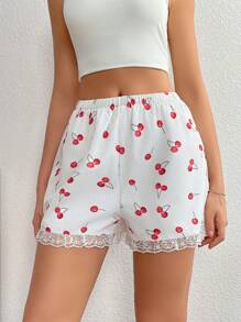 INAWLY 女士简约樱桃印花短裤，休闲日常穿着 - 彩色 - 查看 6