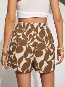 SHEIN VCAY Damen Allover Druckkurze Hose mit Seitenbindung, Lässig