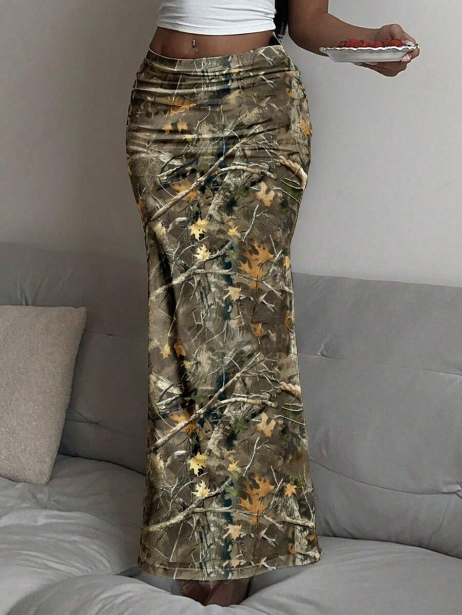 1 件女式全印花紧身针织长裙，春/秋 - 白色 - 查看 1