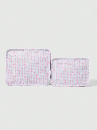 Kawaii Pochette de rangement de voyage Kawaii à rayures et avec un nœud papillon