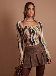 COSMINA Women Square Neck Long Sleeve Casual Top - Multicolor - View 1