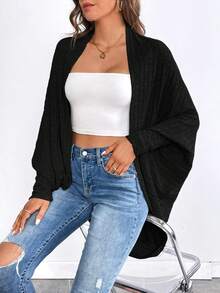 SHEIN Essnce tay cánh Mở Mặt trước áo - màu đen - Xem 4