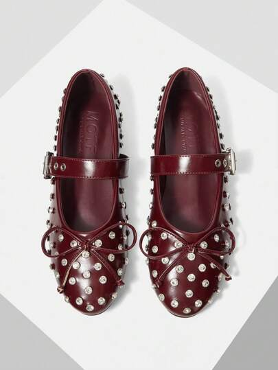 MOTF PREMIUM WOMEN SHOES NEW EUROPEAN AND AMERICAN FASHION RHINESTONE BOW DECOR BUCKLE FLAT BOTTOM ROUND TOE SHOES, VERSATILE, COMFORTABLE, LIGHTWEIGHT, SIMPLE FAIRY STYLE, ELEGANT MARY JANE SHOES