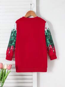 Girls Young Girl Casual Heart Print Patchwork Sequins Gradient Effect Digital Print Long Sweatshirt - Red - View 2