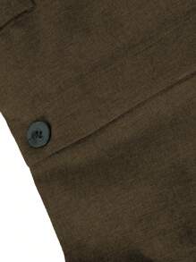 SHEIN Unity Plus Size Women Simple Front Button Casual Trousers - Coffee Brown - View 5