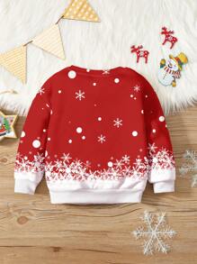 SHEIN Áo nỉ dệt kim cổ tròn họa tiết bông tuyết dễ thương cho bé gái, phù hợp cho mùa thu đông - Nhiều màu - Xem 2