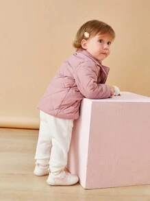 SHEIN Babymeisjes All-Match Lange Gewatteerde Jas, Casual Veelzijdige College Stijl Warme Dikke Buitenkleding Geschikt Voor Herfst & Winter Buitenkleding