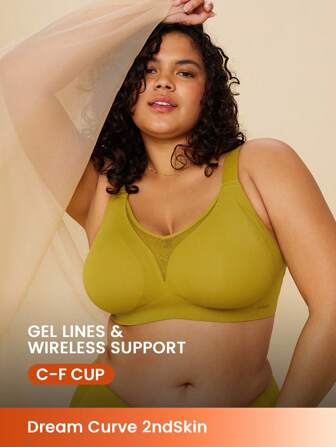 LUVLETTE Plus Dream Curve 2ndSkin Wireless Support Smooth Breathable Mesh Workout Sports Sticky Basic SizeFreedom Bra No Show Underwear