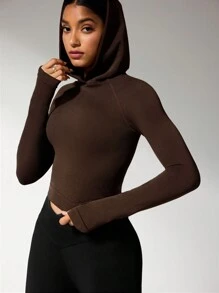 Women Solid Color Long Sleeve Simple Hoodie, Casual Daily Wear