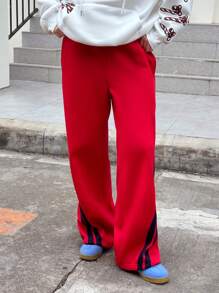 Jouncy Pantalones anchos casuales de mujer con cintura elástica, estampado de rayas y parches, para primavera y otoño