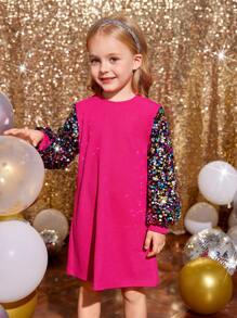 SHEIN Young Girl's And Young Girl's Elegant Patchwork Beaded Party Dress, Suitable For Autumn