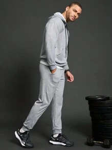 Manfinity Sport Corelite 2 件装男士休闲前拉链连帽衫 + 裤子运动服套装