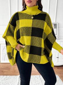 SHEIN Unity Plus Size Plaid Asymmetric Hem Casual Crew Neck Long Sleeve Sweater Knit Pullover Fall Winter - Yellow - View 6