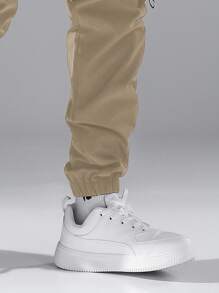 Manfinity EZcore Men Flap Pocket Side Drawstring Waist Cargo Pants, Men's Cargo Pants, Khaki Cargo Pants Men, Baggy Khaki Pants Men, Thin Cargo Pants Men, For Fall - Camel - View 4