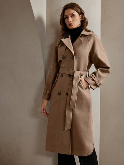 Anewsta Women's Solid Color Raglan Sleeve Long Sleeve Casual Mid-Length Lapel Coat, Autumn/Winter