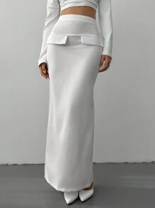 Aloruh Women's High Waist Maxi White Mermaid Skirt, Stylish For Commuting, Autumn/Winter