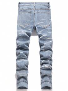 Manfinity Homme Plus Size Men Distressed Slim Fit Casual Denim Jeans With Pockets - Light Wash - View 2