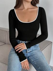 Firerie Maglione girocollo a costine con maniche lunghe e colore a contrasto per donna - Bianco e nero - Visualizzare 4