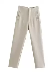 Quần ống đứng xếp ly co giãn màu trơn dáng ôm TRAFZA dành cho nữ, phù hợp cho cả trang phục thường ngày và trang phục công sở, mùa xuân. - Màu Khaki - Xem 7
