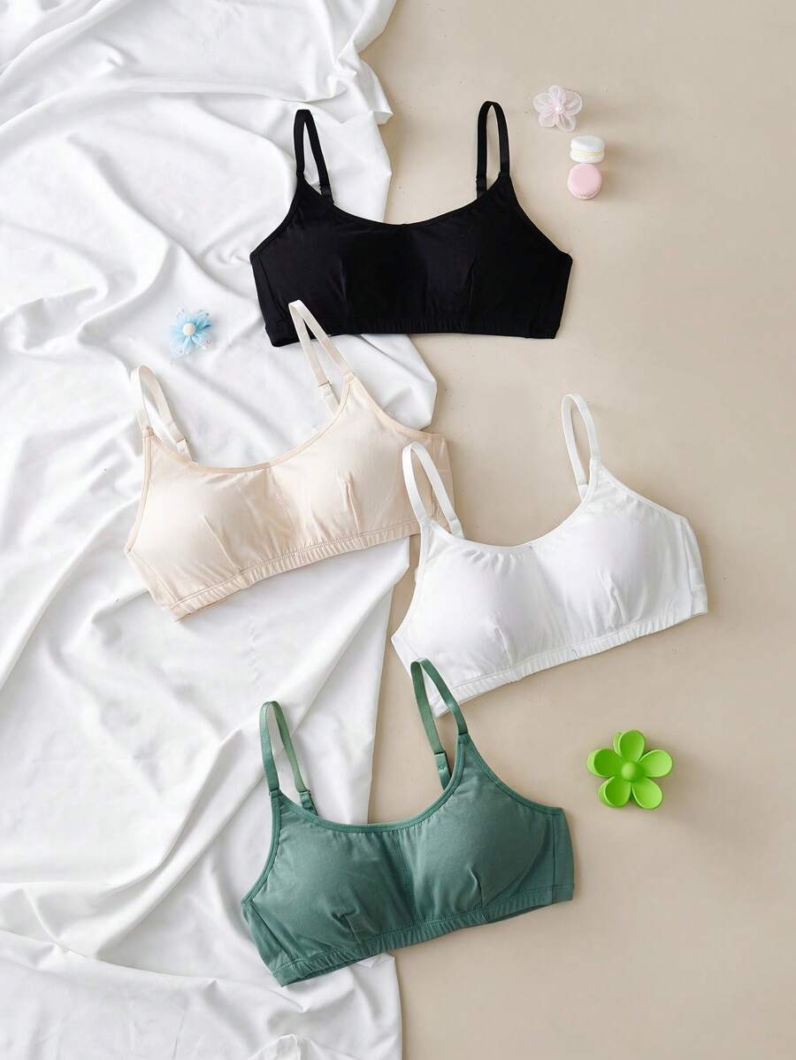 4 件套纯色休闲露背少女内衣 - 彩色 - 查看 1