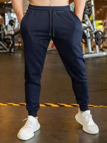 Manfinity Homme Pantalones de chándal con cordón en la cintura para hombres - Azul Marino - Ver 3