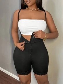 Slaydiva Front Button Short Jumpsuit, Autumn/Winter - Black - View 1