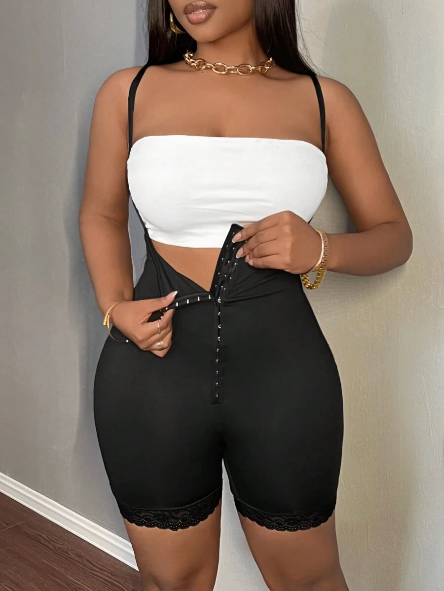 Slaydiva Front Button Short Jumpsuit, Autumn/Winter - Black - View 1