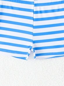 SHEIN 2 件装男婴可爱螃蟹印花插肩袖上衣和条纹泳裤，适合海滩、泳池、游泳、水上乐园、冲浪、夏季 - 彩色 - 查看 4