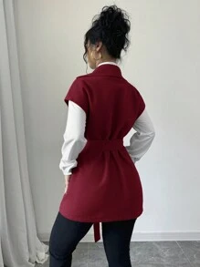 Firerie Simple Commuter Crop Jacket With Scarf, Long Sleeve Loose Drop Shoulder Oversized Women