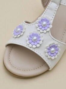 1 paar meisjes imitatie parel bloem wig hoge hak sandalen, geschikt voor de zomer