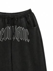 NEON BLANC Men's Gothic Loose Letter Print Knitted Sweatpants, Street Style Going Out Fashion Long Oversize Sweatpants, For Husband, Boyfriend Gifts, Streetwear Edition, For Rave, Emo, 2000s Style - Black - View 5