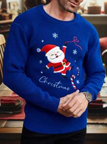 Manfinity Homme Christmas-Themed Embroidered Graphic Colorful Casual Pullover Long Sleeve Sweater For Men, Party, Friends