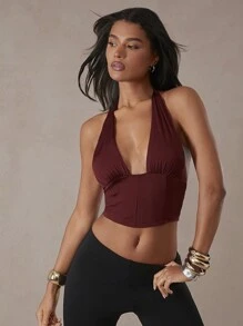 SHEIN Unity Elegant Sexy Solid Color Backless Halter Crop Top