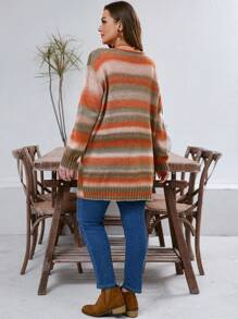 EMERY ROSE Plus Size Casual Color Block Front Open Cardigan, Winter Clothes For Women - Rust Brown - View 5
