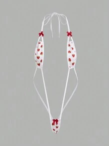 Conjunto body sexy para mujer con decoración de moño y estampado de fresa, dulce, lindo y puro