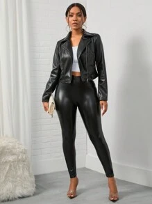 BamGleam Reißverschluss PU Leder Moto Jacke