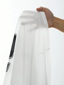 Muchica Women's Summer V-Neck Knitted Striped Sports Number Printed Drop Shoulder Loose T-Shirt - White - View 8